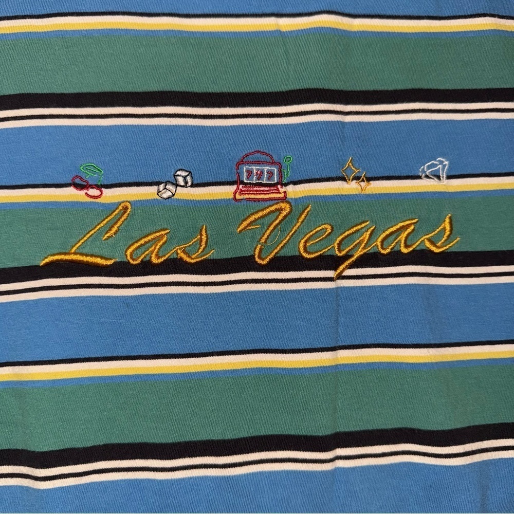 Rare Vintage Pacsun Las Vegas Embroidered Striped T Shirt Women’s Size XL - Picture 3 of 12